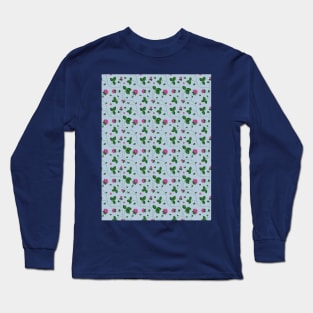 meadow flowers clover blue background pattern Long Sleeve T-Shirt